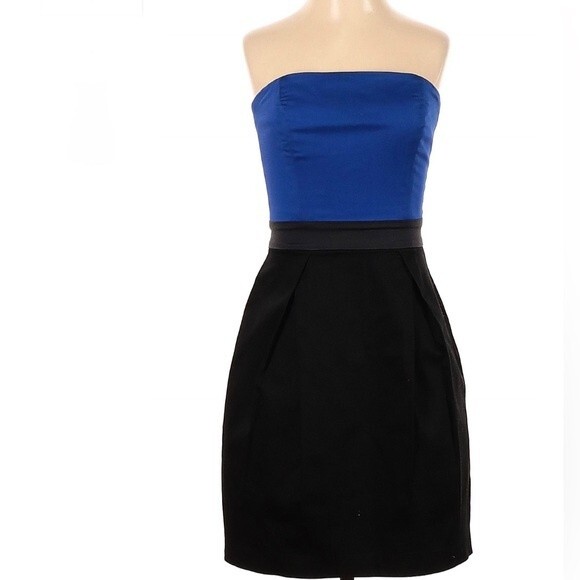 French Connection royal blue black and gray strapless dress with pockets size 2 - Picture 1 of 4